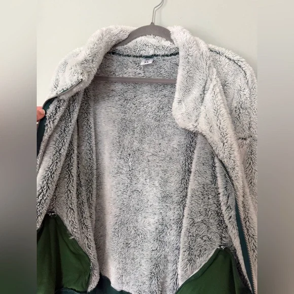 Senita Athletics Sherpa Bomber Full Zip-Up Fuzzy Fleece Jacket Gray Green XL - Picture 5 of 6